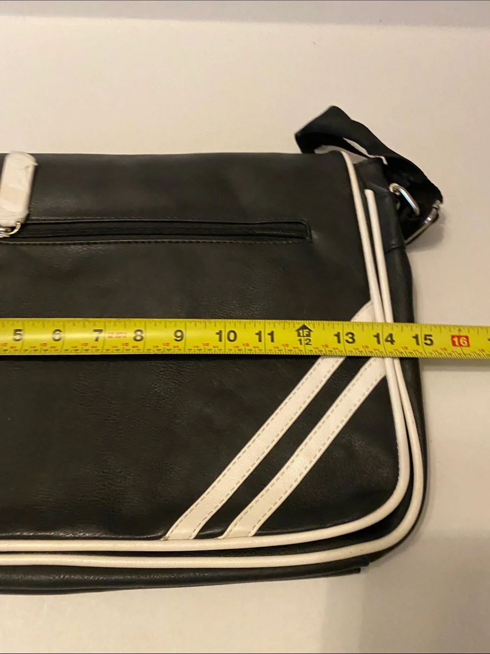 Black Messenger Bag with White Stripe Accents